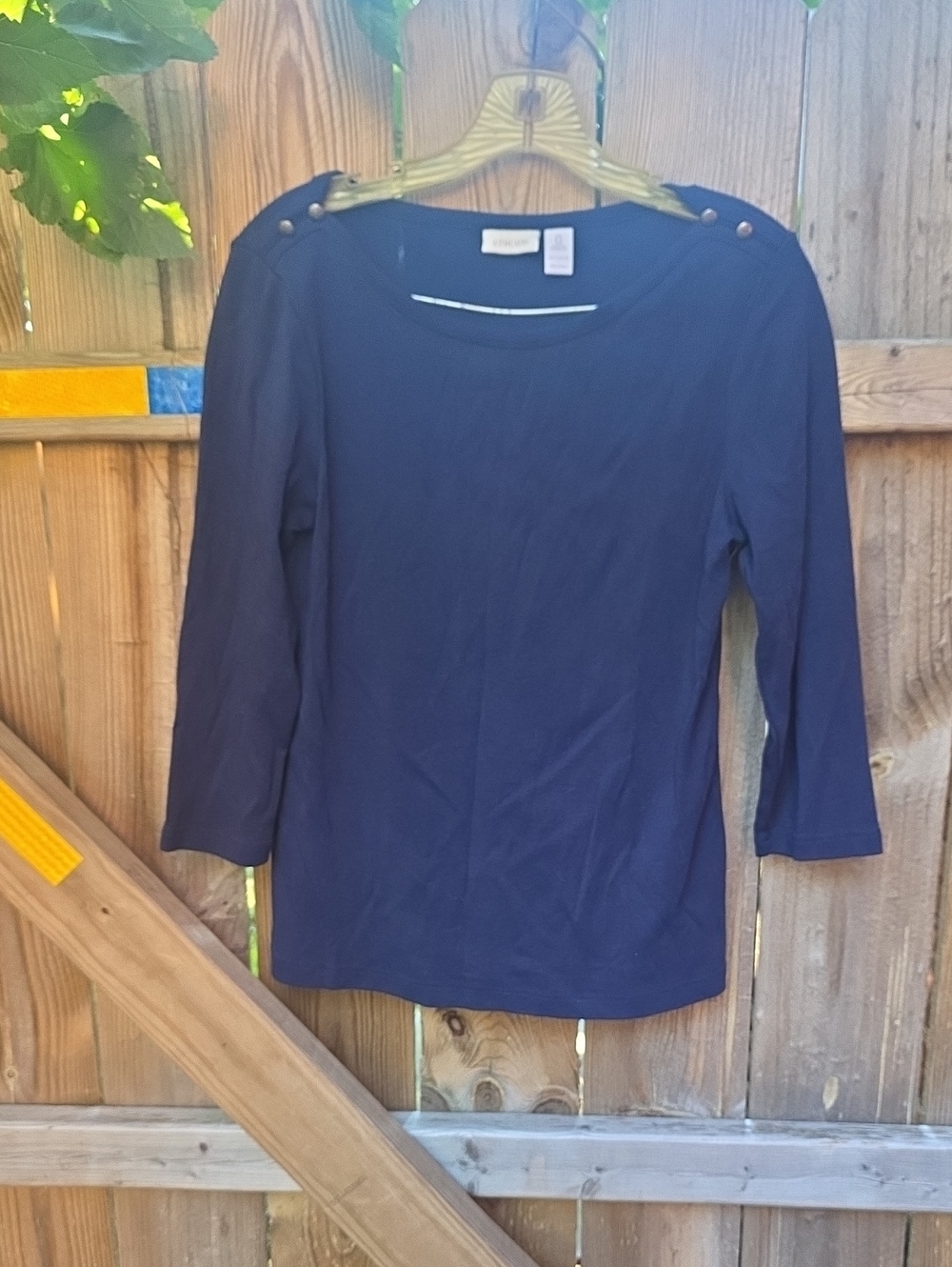Chico's Navy Button-Shoulder Long Sleeve Tee
